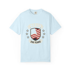 America 250 Years Flag Shield T-Shirt — Patriotic 250th Anniversary Tee