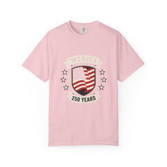 America 250 Years Flag Shield T-Shirt — Patriotic 250th Anniversary Tee