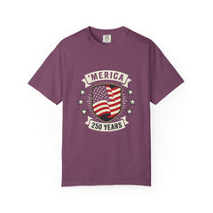 America 250 Years Flag Shield T-Shirt — Patriotic 250th Anniversary Tee