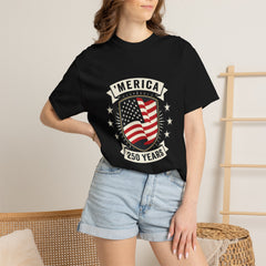 America 250 Years Flag Shield T-Shirt — Patriotic 250th Anniversary Tee